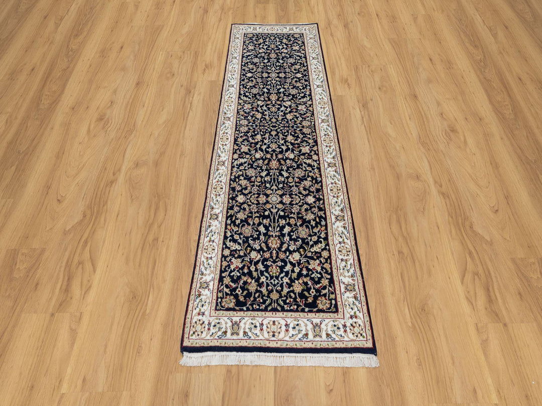 2'7" x 8'1" New Hand Knotted Blue Wool & Silk Runner Oriental Rug - MOA10291008