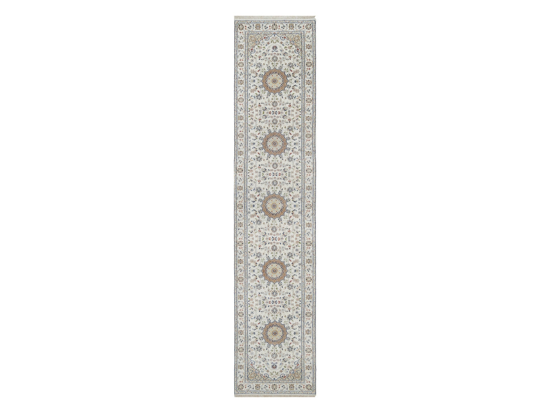 2'8" x 12'7" New Hand Knotted Ivory Wool & Silk Runner Oriental Rug - MOA10291009
