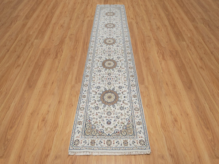 2'8" x 12'7" New Hand Knotted Ivory Wool & Silk Runner Oriental Rug - MOA10291009