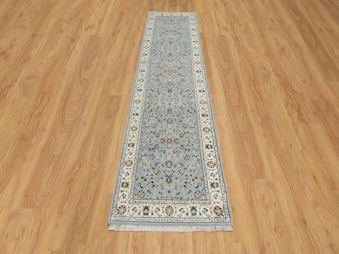 2'8" x 10'3" New Hand Knotted Blue Wool & Silk Runner Oriental Rug - MOA10291010