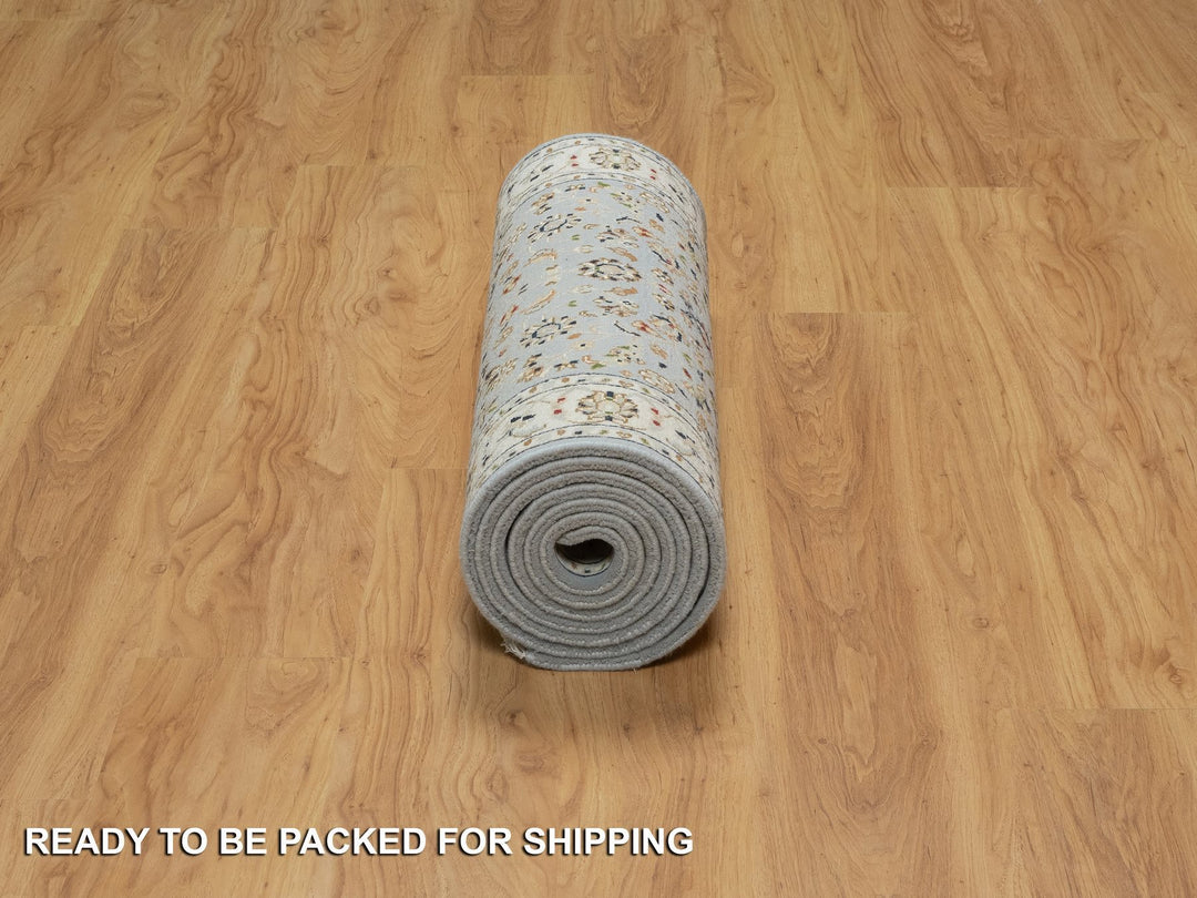 2'8" x 10'3" New Hand Knotted Blue Wool & Silk Runner Oriental Rug - MOA10291010