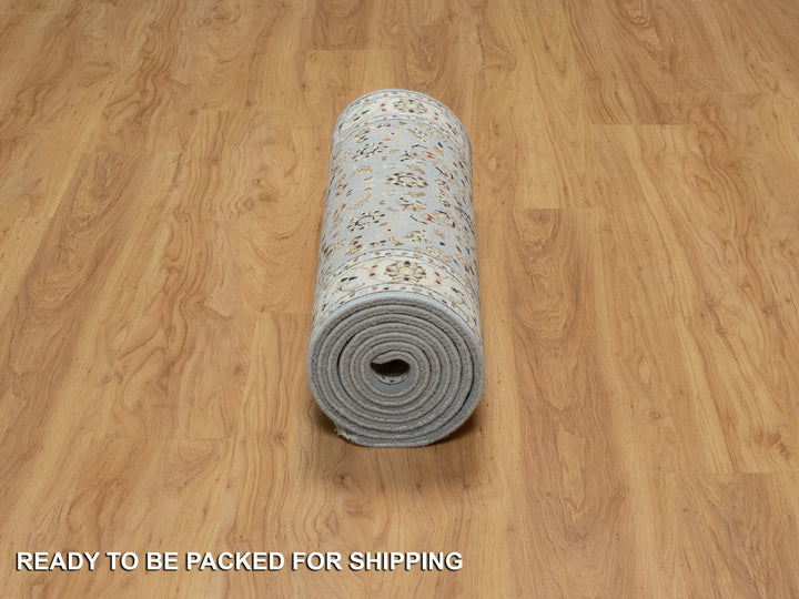 2'8" x 10'3" New Hand Knotted Blue Wool & Silk Runner Oriental Rug - MOA10291010