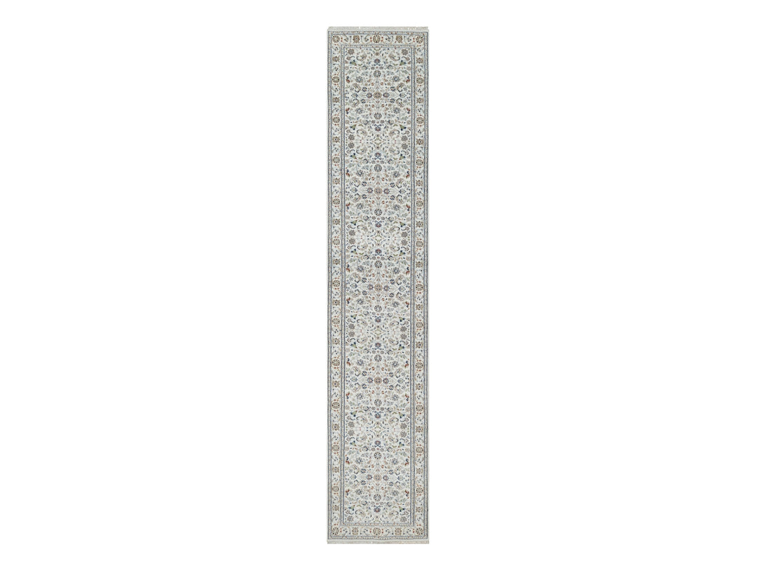 2'9" x 14'0" New Hand Knotted Ivory Wool & Silk Runner Oriental Rug - MOA10291011