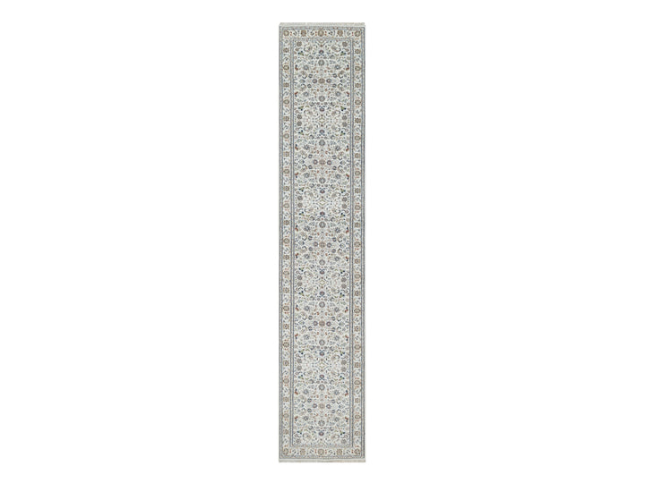 2'9" x 14'0" New Hand Knotted Ivory Wool & Silk Runner Oriental Rug - MOA10291011