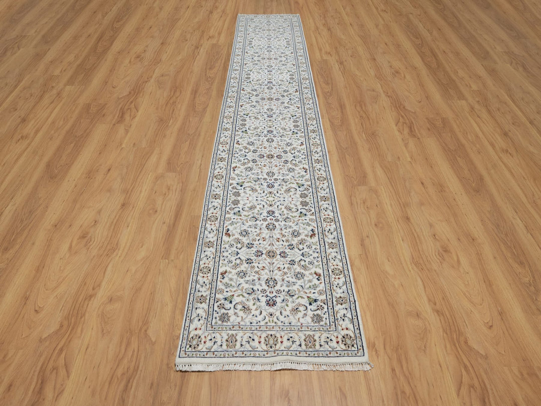 2'9" x 14'0" New Hand Knotted Ivory Wool & Silk Runner Oriental Rug - MOA10291011