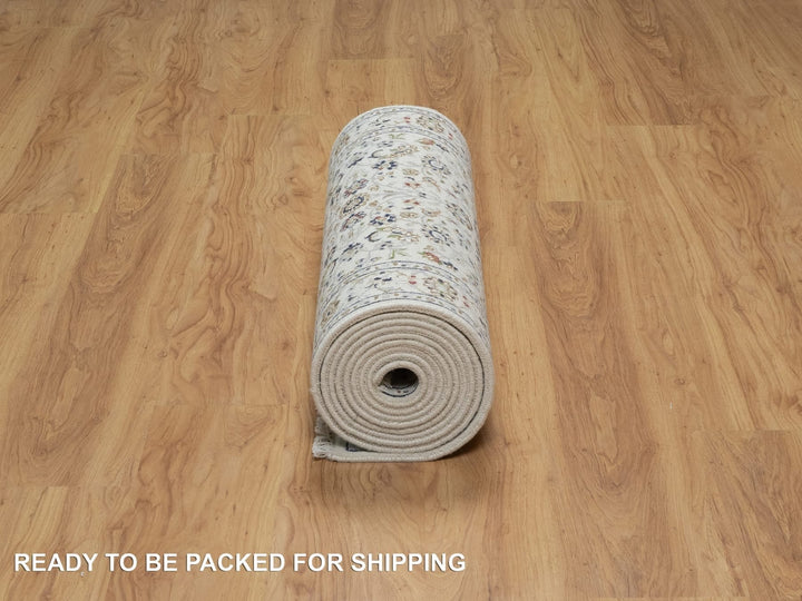 2'9" x 14'0" New Hand Knotted Ivory Wool & Silk Runner Oriental Rug - MOA10291011