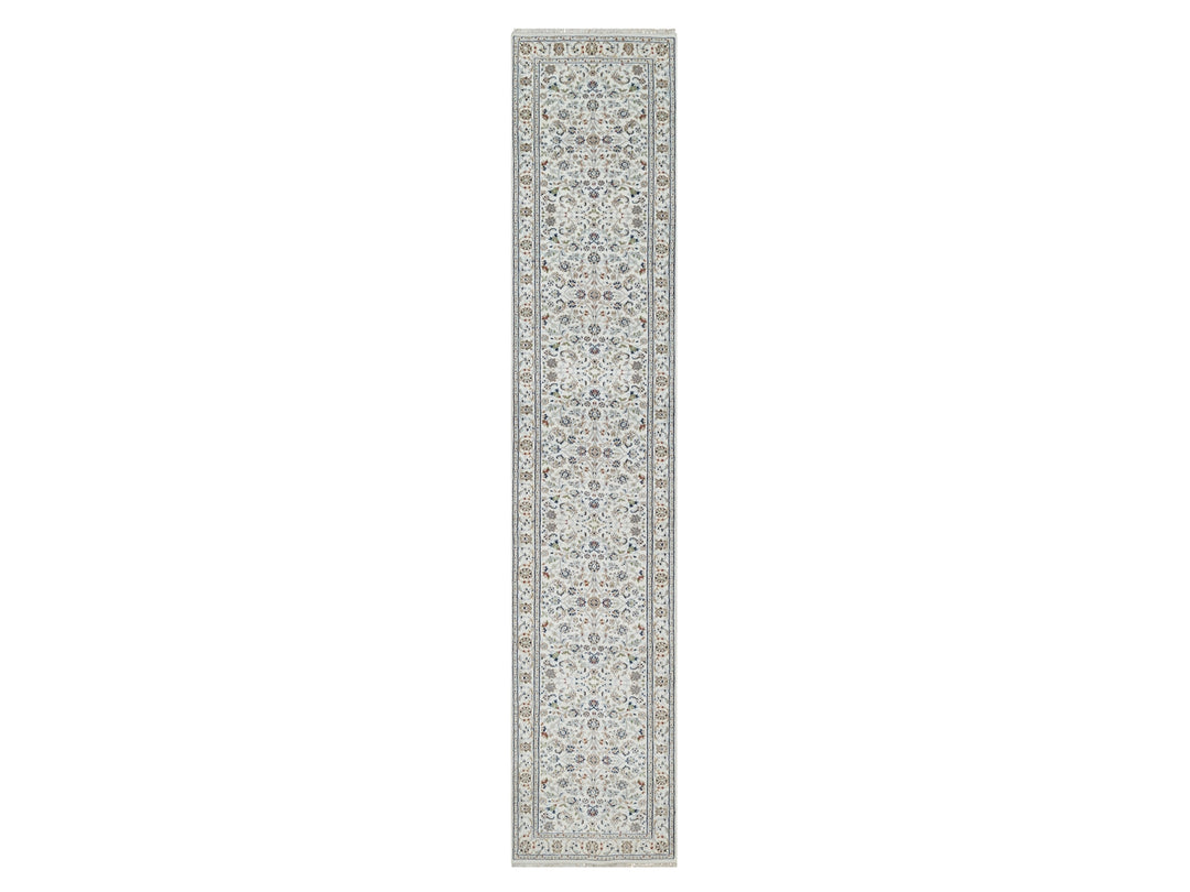 2'9" x 14'1" New Hand Knotted Ivory Wool & Silk Runner Oriental Rug - MOA10291012