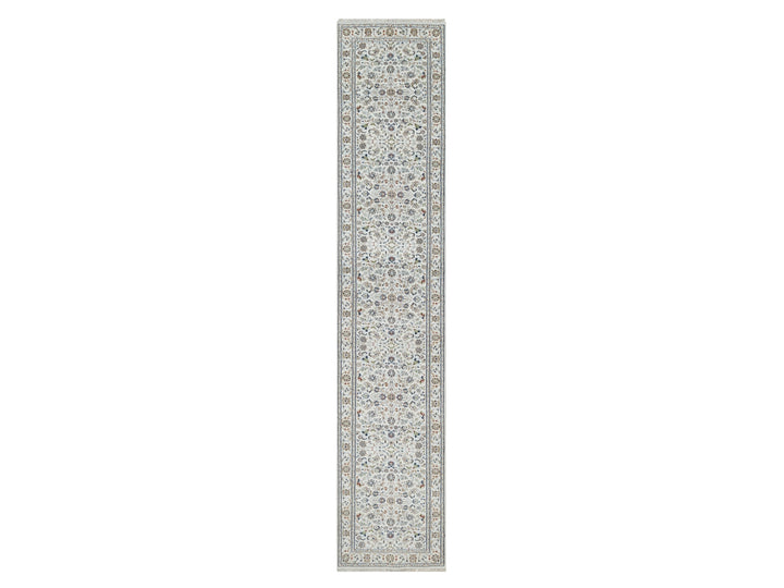 2'9" x 14'1" New Hand Knotted Ivory Wool & Silk Runner Oriental Rug - MOA10291012