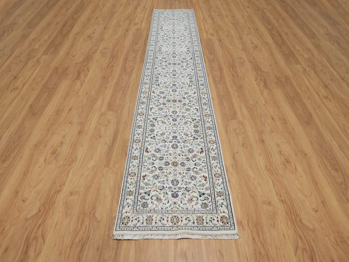 2'9" x 14'1" New Hand Knotted Ivory Wool & Silk Runner Oriental Rug - MOA10291012