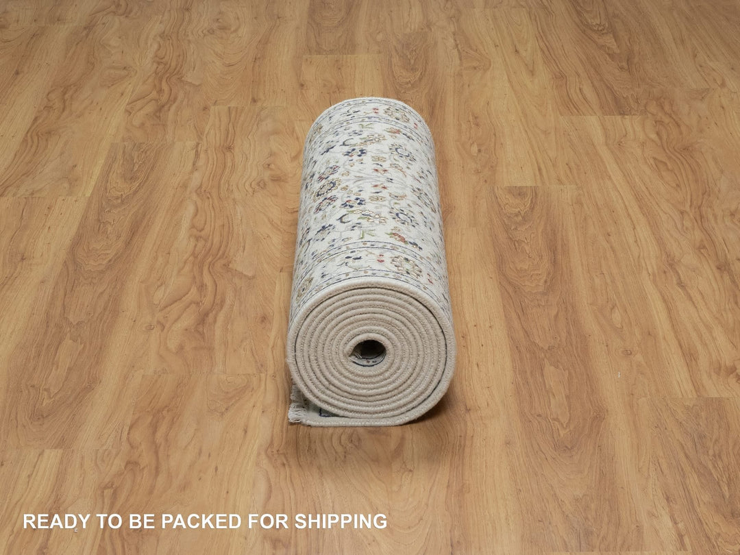 2'9" x 14'1" New Hand Knotted Ivory Wool & Silk Runner Oriental Rug - MOA10291012