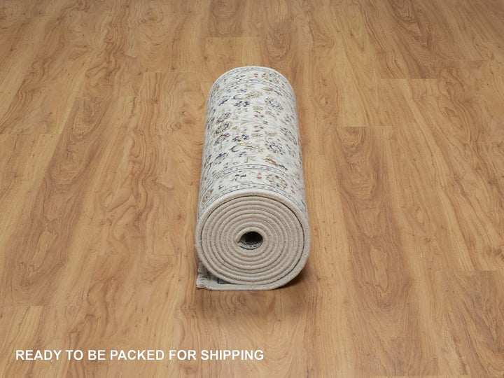 2'9" x 14'1" New Hand Knotted Ivory Wool & Silk Runner Oriental Rug - MOA10291012