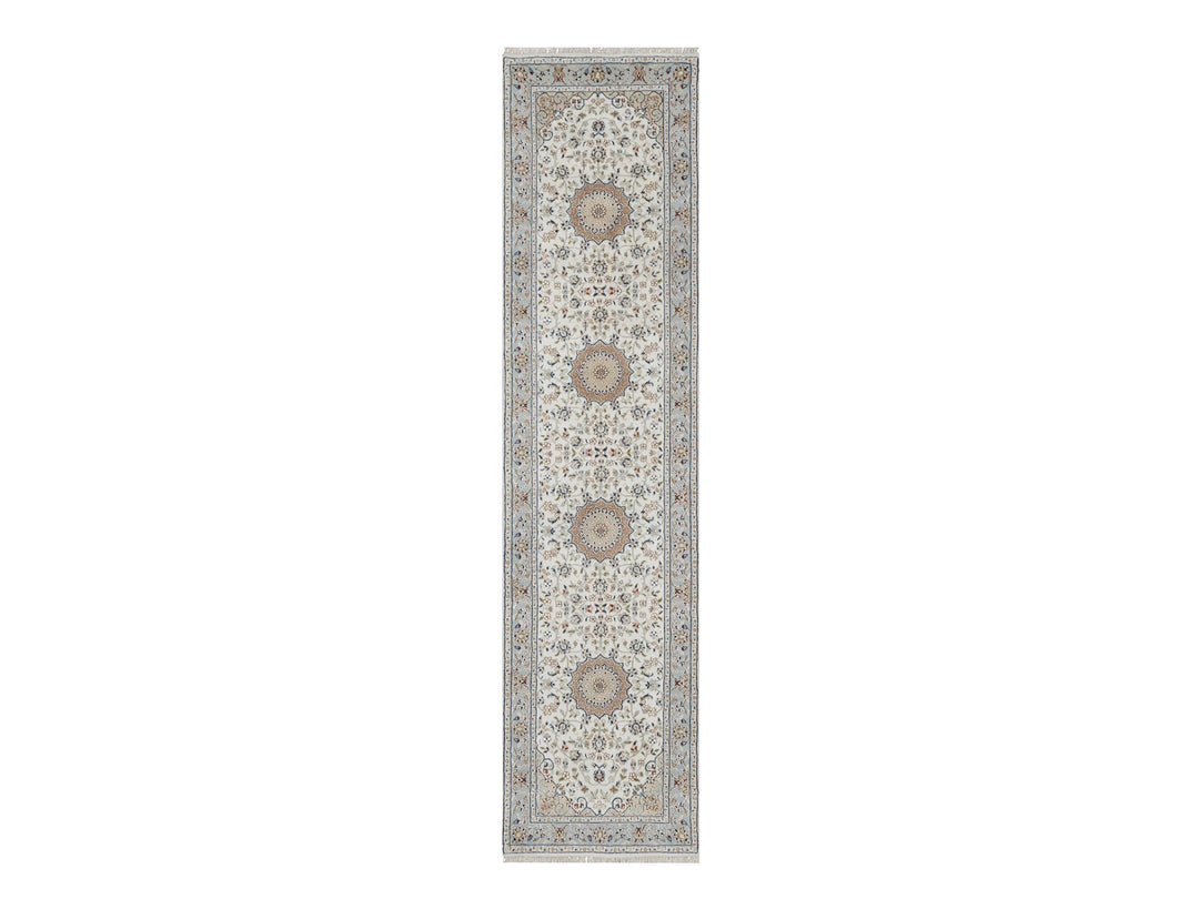 2'5" x 10'0" New Hand Knotted Ivory Wool & Silk Runner Oriental Rug - MOA10291013
