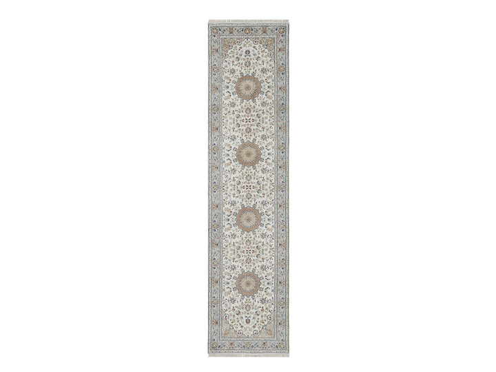 2'5" x 10'0" New Hand Knotted Ivory Wool & Silk Runner Oriental Rug - MOA10291013
