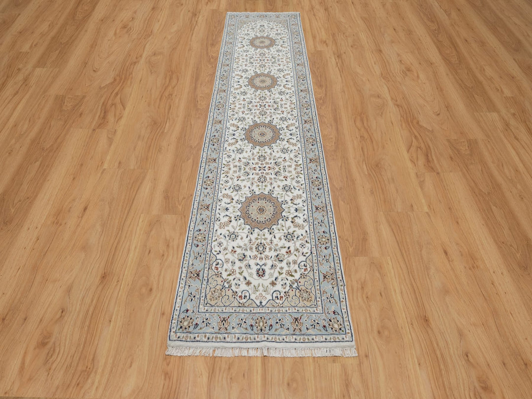 2'5" x 10'0" New Hand Knotted Ivory Wool & Silk Runner Oriental Rug - MOA10291013