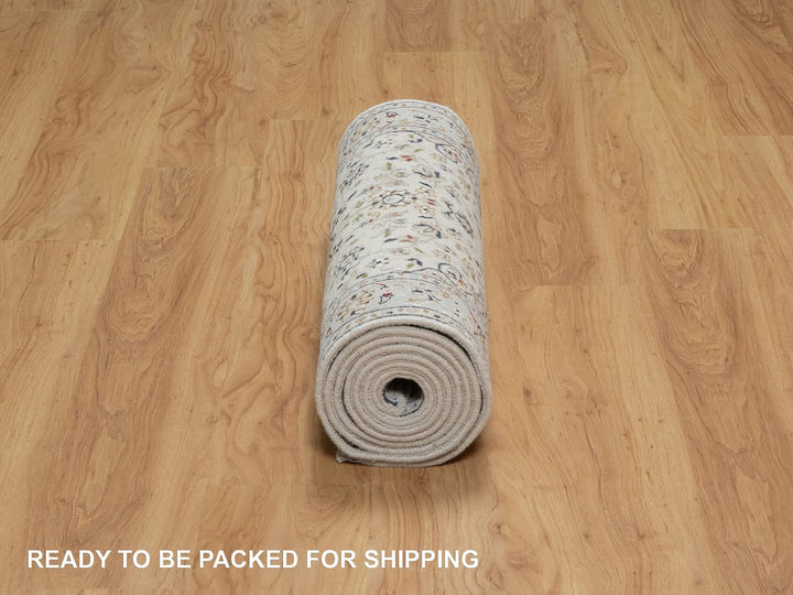 2'5" x 10'0" New Hand Knotted Ivory Wool & Silk Runner Oriental Rug - MOA10291013