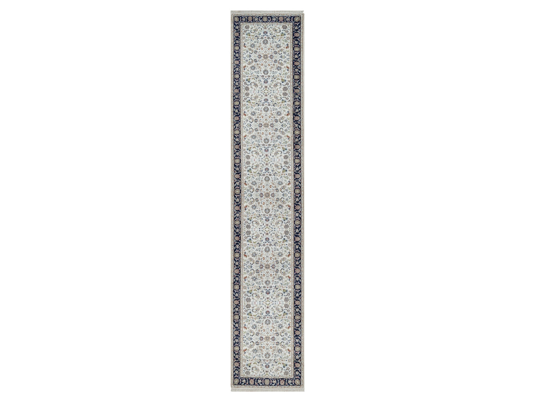 2'8" x 14'0" New Hand Knotted Ivory Wool & Silk Runner Oriental Rug - MOA10291015