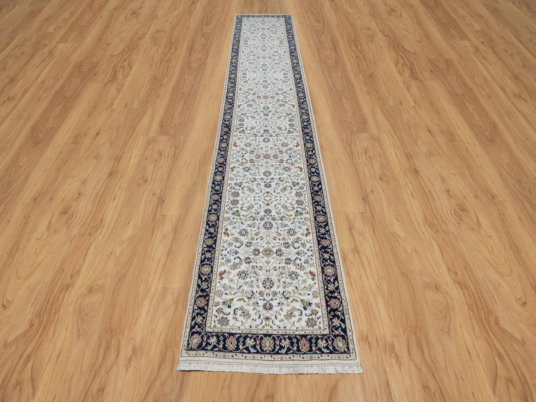 2'8" x 14'0" New Hand Knotted Ivory Wool & Silk Runner Oriental Rug - MOA10291015