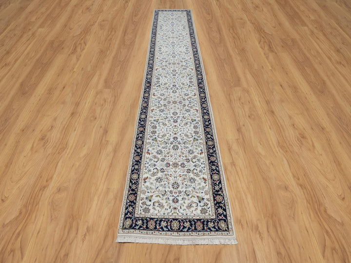 2'8" x 14'0" New Hand Knotted Ivory Wool & Silk Runner Oriental Rug - MOA10291015