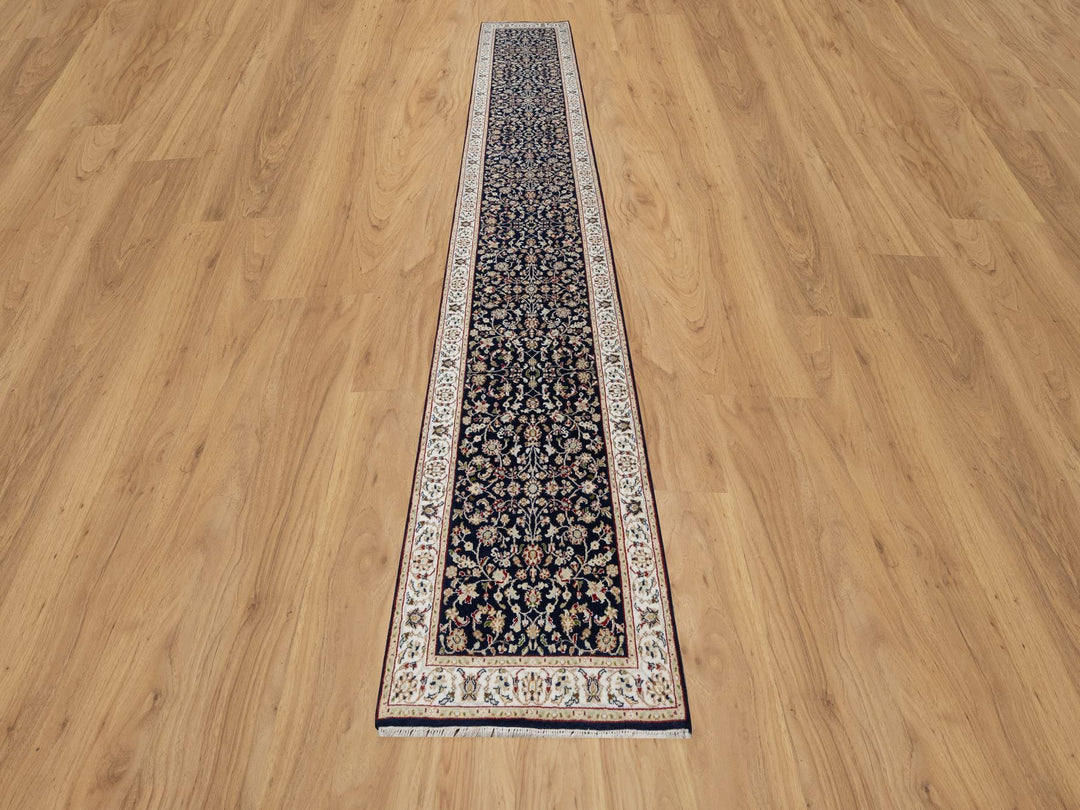2'7" x 16'0" New Hand Knotted Blue Wool & Silk Runner Oriental Rug - MOA10291016