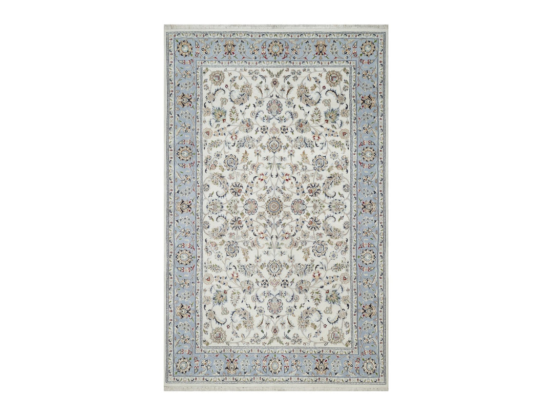 5'7" x 9'0" New Hand Knotted Ivory Wool & Silk Rectangle Oriental Rug - MOA10291017