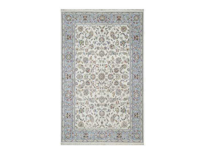 5'7" x 9'0" New Hand Knotted Ivory Wool & Silk Rectangle Oriental Rug - MOA10291017