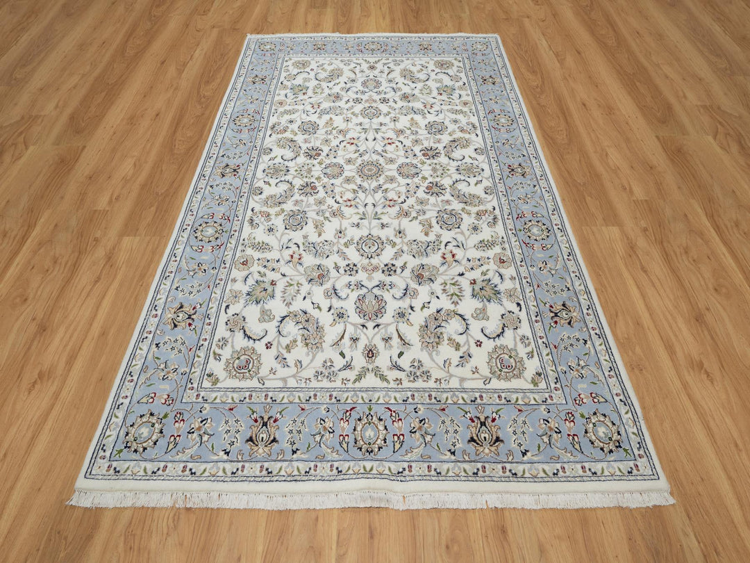 5'7" x 9'0" New Hand Knotted Ivory Wool & Silk Rectangle Oriental Rug - MOA10291017