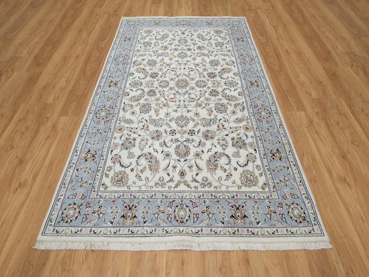 5'7" x 9'0" New Hand Knotted Ivory Wool & Silk Rectangle Oriental Rug - MOA10291017