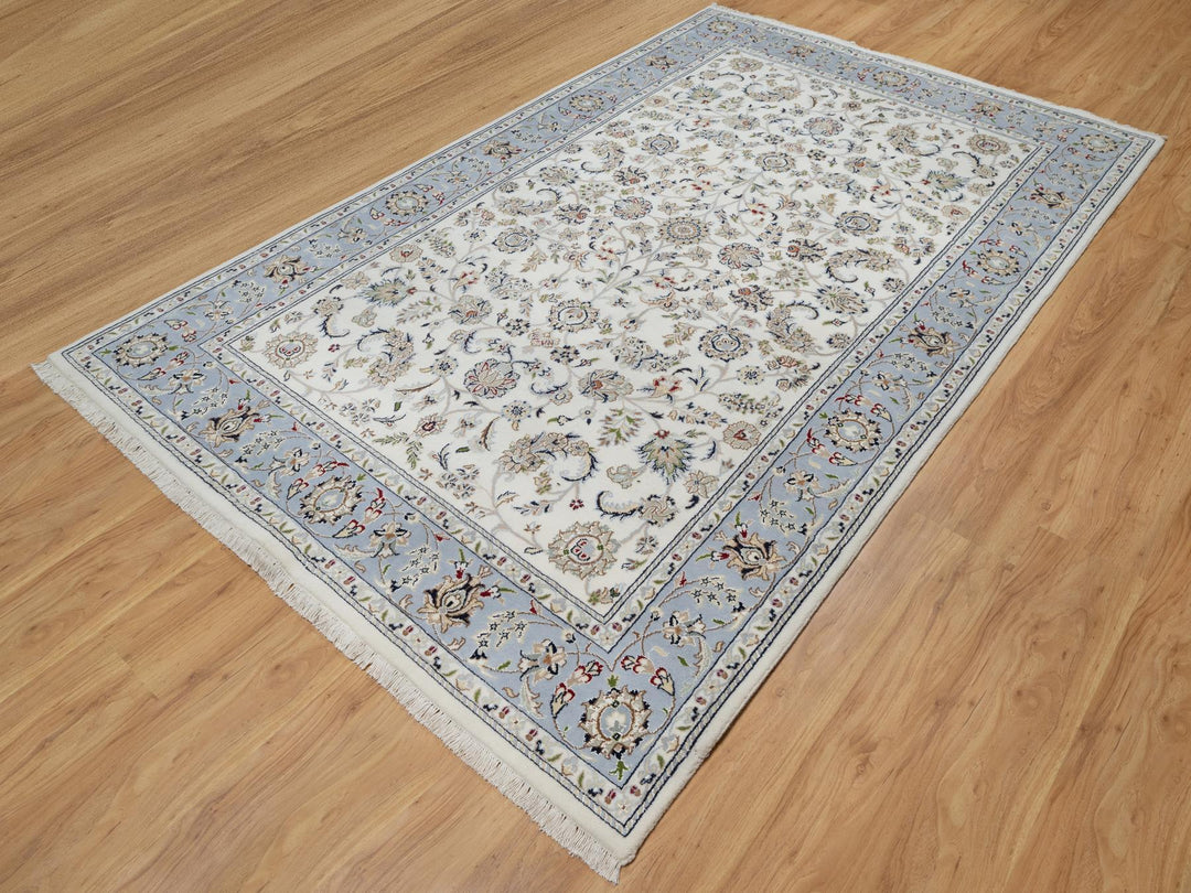 5'7" x 9'0" New Hand Knotted Ivory Wool & Silk Rectangle Oriental Rug - MOA10291017