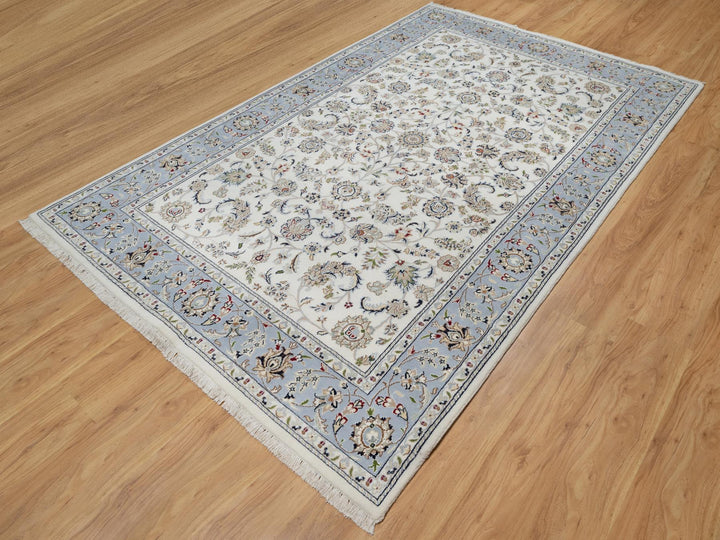 5'7" x 9'0" New Hand Knotted Ivory Wool & Silk Rectangle Oriental Rug - MOA10291017