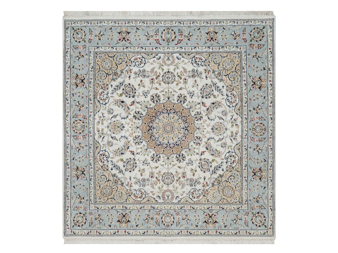 5'6" x 5'9" New Hand Knotted Ivory Wool & Silk Square Oriental Rug - MOA10291021