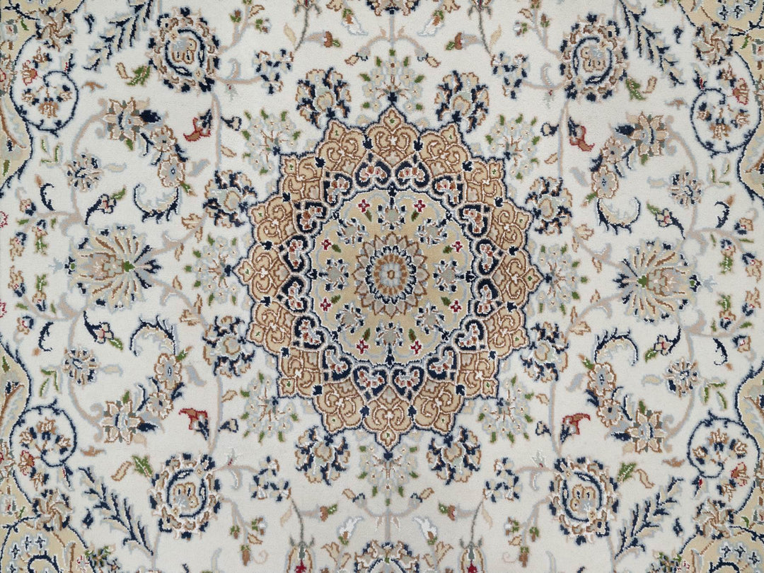 5'6" x 5'9" New Hand Knotted Ivory Wool & Silk Square Oriental Rug - MOA10291021