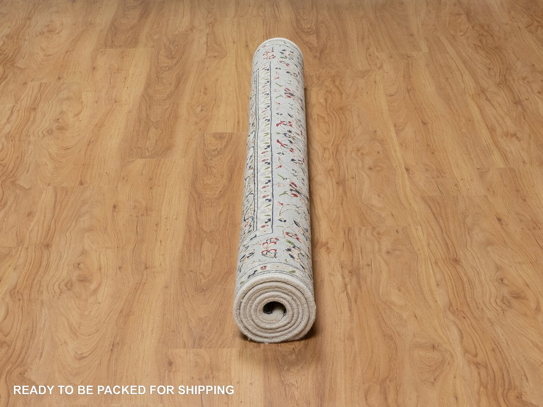 5'6" x 5'9" New Hand Knotted Ivory Wool & Silk Square Oriental Rug - MOA10291021