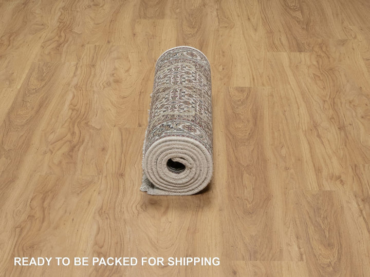 2'10" x 8'0" New Hand Knotted Ivory Wool Runner Oriental Rug - MOA10291025