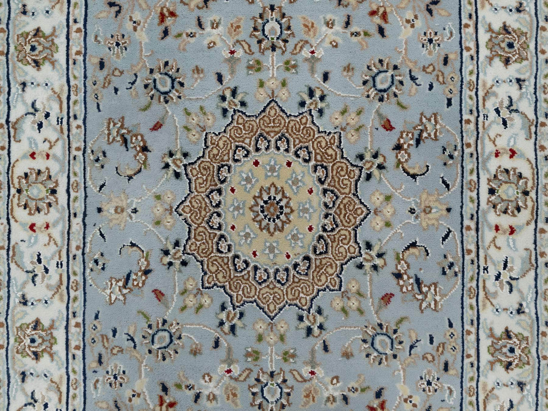 2'8" x 12'9" New Hand Knotted Blue Wool & Silk Runner Oriental Rug - MOA10291026