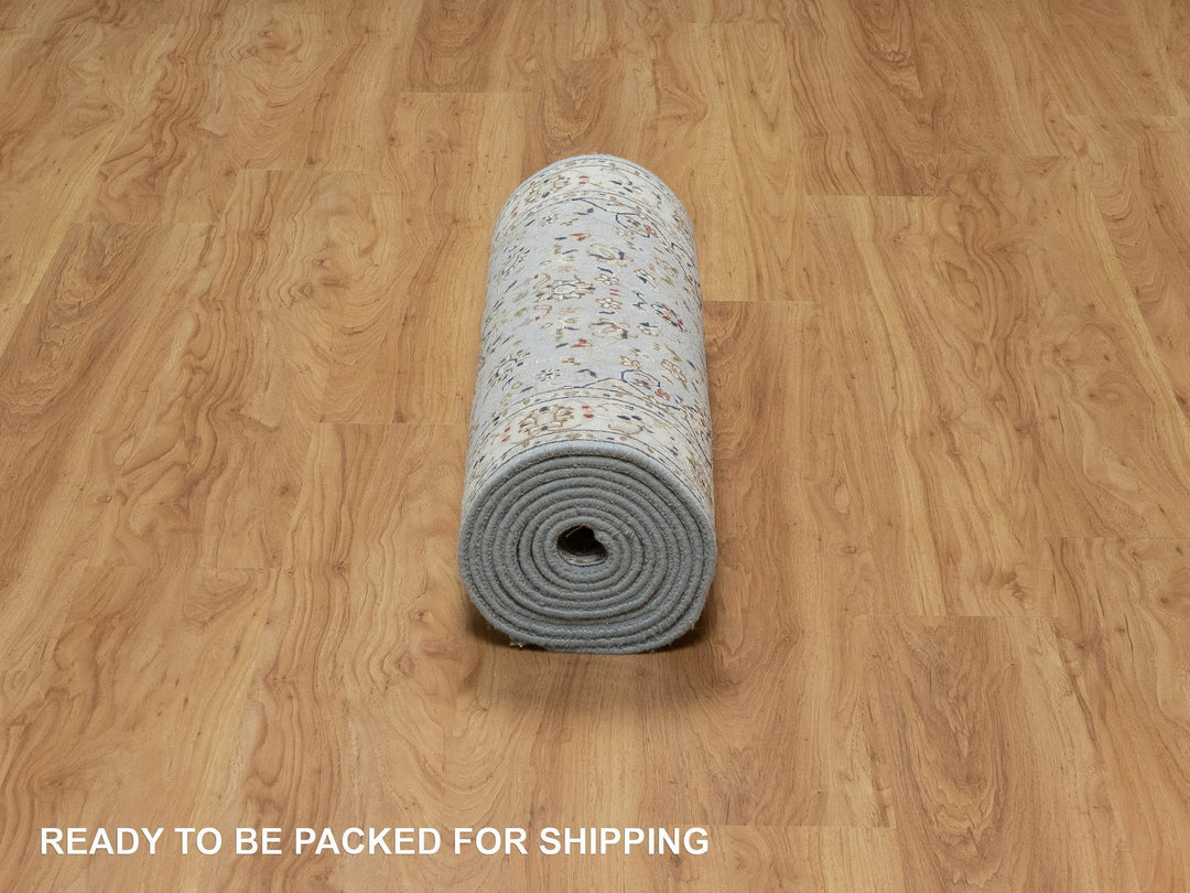 2'8" x 12'9" New Hand Knotted Blue Wool & Silk Runner Oriental Rug - MOA10291026