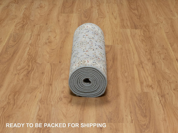 2'8" x 12'9" New Hand Knotted Blue Wool & Silk Runner Oriental Rug - MOA10291026
