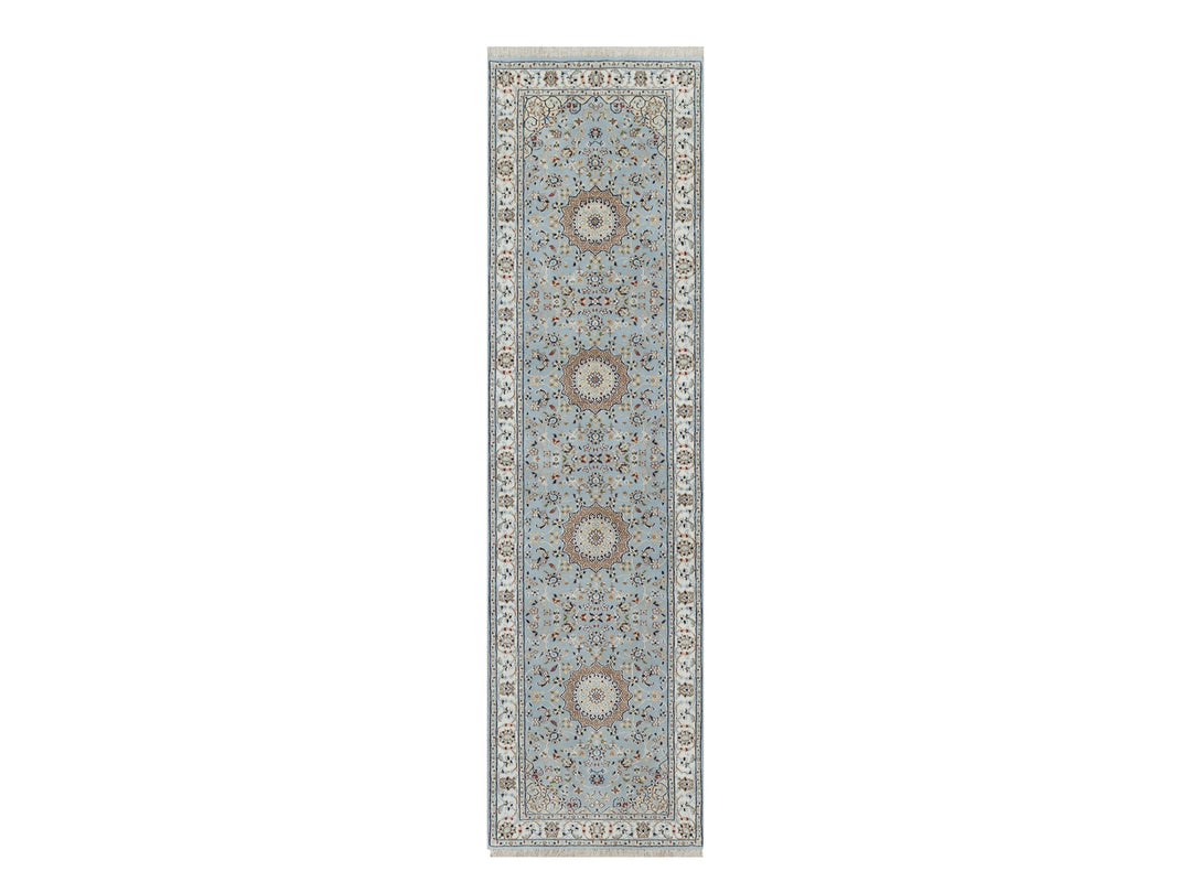 2'8" x 10'1" New Hand Knotted Blue Wool & Silk Runner Oriental Rug - MOA10291029