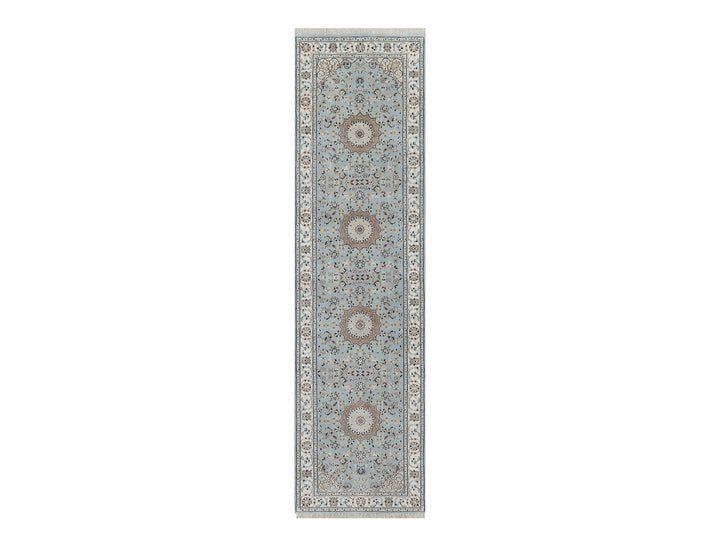 2'8" x 10'1" New Hand Knotted Blue Wool & Silk Runner Oriental Rug - MOA10291029