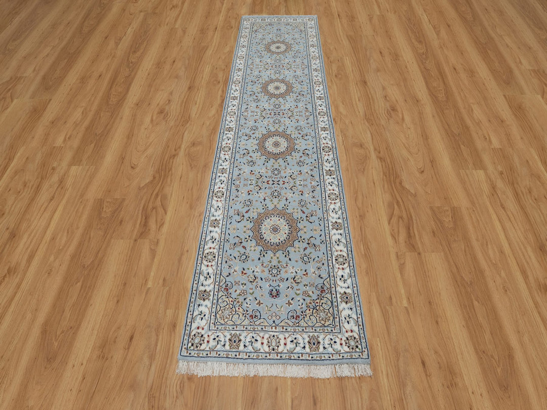2'8" x 10'1" New Hand Knotted Blue Wool & Silk Runner Oriental Rug - MOA10291029