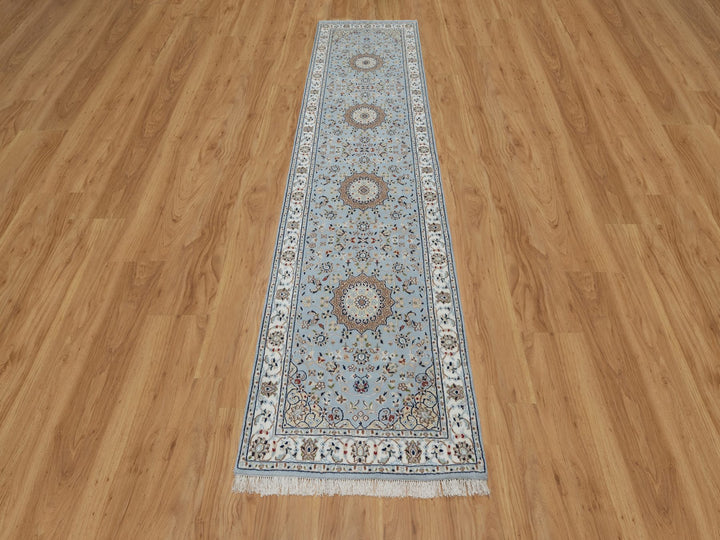2'8" x 10'1" New Hand Knotted Blue Wool & Silk Runner Oriental Rug - MOA10291029