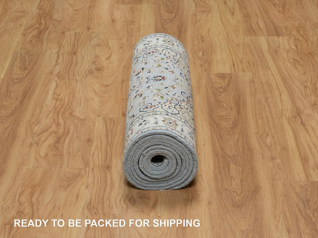 2'8" x 10'1" New Hand Knotted Blue Wool & Silk Runner Oriental Rug - MOA10291029