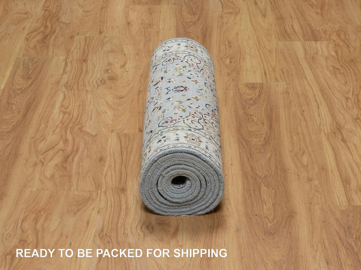 2'8" x 10'1" New Hand Knotted Blue Wool & Silk Runner Oriental Rug - MOA10291029