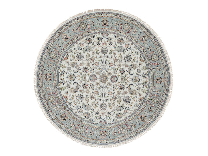8'0" x 8'0" New Hand Knotted Ivory Wool & Silk Round Oriental Rug - MOA10291032
