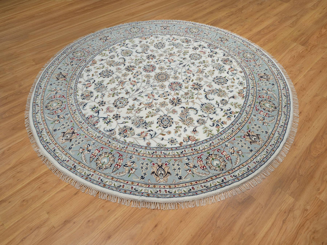 8'0" x 8'0" New Hand Knotted Ivory Wool & Silk Round Oriental Rug - MOA10291032