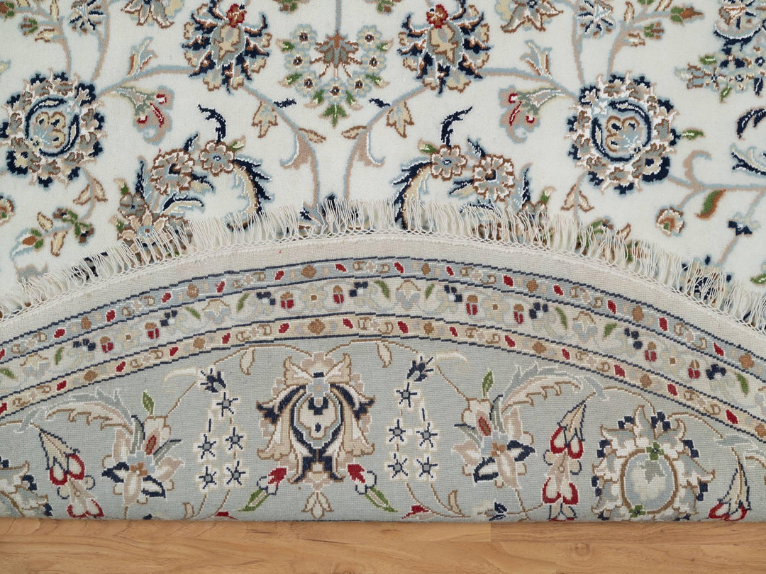 8'0" x 8'0" New Hand Knotted Ivory Wool & Silk Round Oriental Rug - MOA10291032