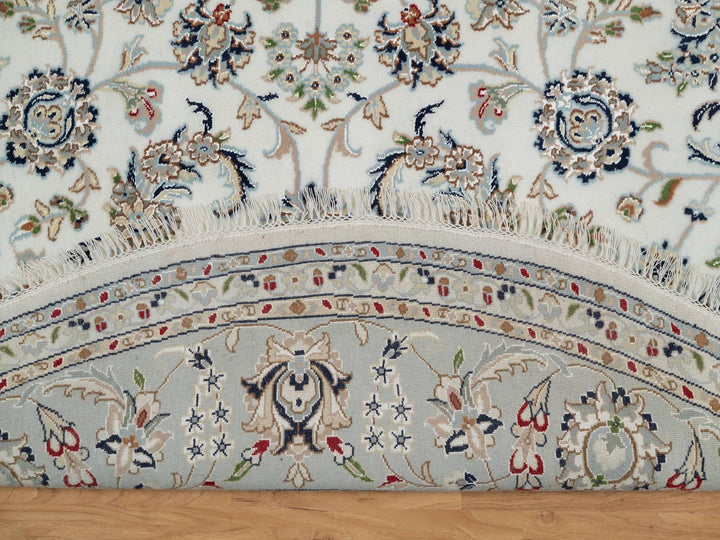 8'0" x 8'0" New Hand Knotted Ivory Wool & Silk Round Oriental Rug - MOA10291032