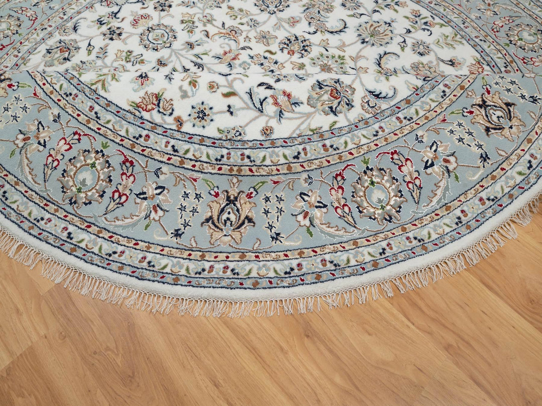 8'0" x 8'0" New Hand Knotted Ivory Wool & Silk Round Oriental Rug - MOA10291032