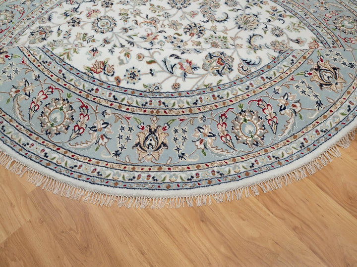 8'0" x 8'0" New Hand Knotted Ivory Wool & Silk Round Oriental Rug - MOA10291032