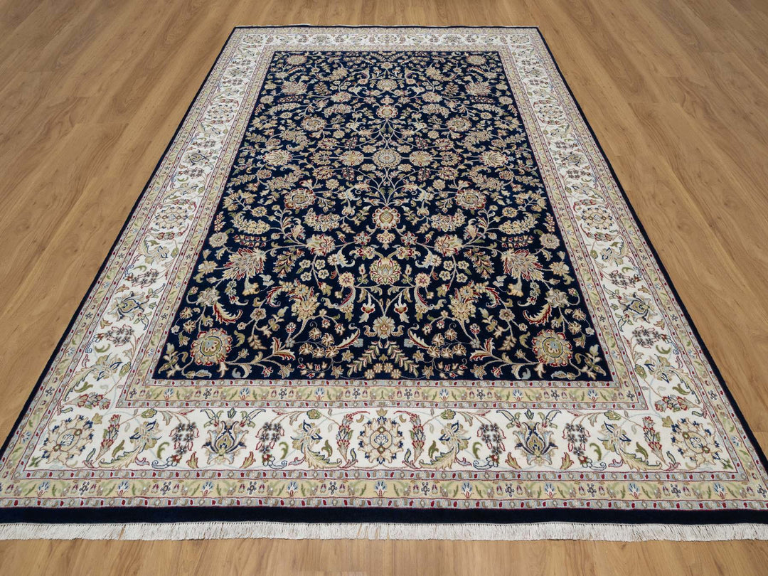 8'9" x 12'0" New Hand Knotted Blue Wool & Silk Rectangle Oriental Rug - MOA10291034