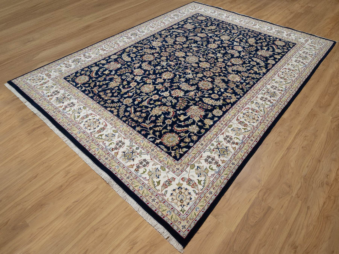 8'9" x 12'0" New Hand Knotted Blue Wool & Silk Rectangle Oriental Rug - MOA10291034